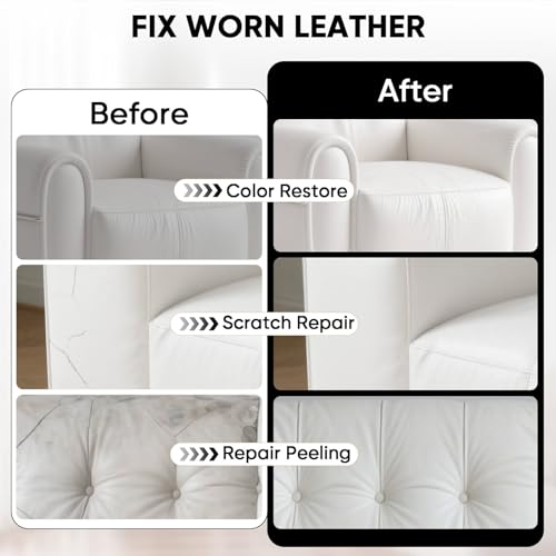 Leather Recoloring Balm - Scratch Repair & Color Restore Kit for Faded Leather, Leather Couch & Car Seats - 10OZ Leather Restorer Balm for Furniture, Auto Interior, Vinyl, Accessories (White) - color: White, size: 10 OZ