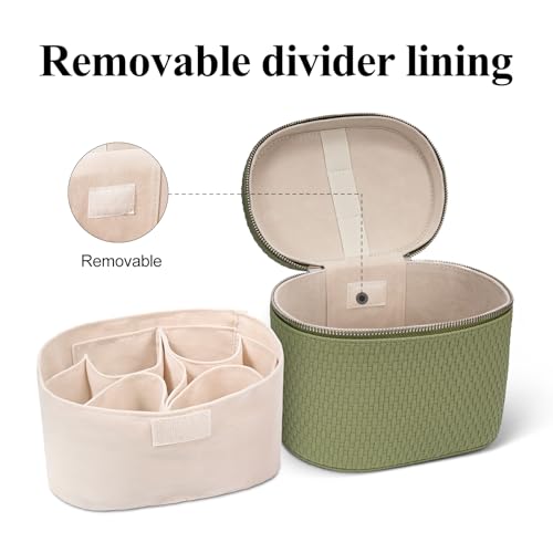honitty Makeup Bag, Travel Make up Case with Compartments and Handle, Portable Cosmetic Organizer Bags,Toiletry Bag for Women - color: Small Weave-green(7.6*5.5*6 in), size: M(7.6*5.5*6 in)