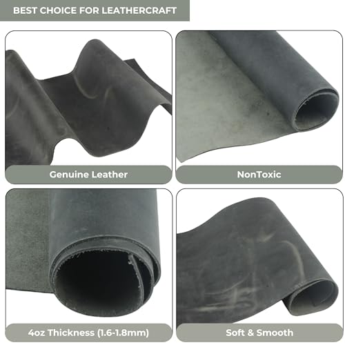 Toprank Genuine Leather Sheets for Crafts 6"X12" Precut Full Grain Leather Tooling Leather (1.6mm) Cowhide Leather Pieces Square, Gray - color: Gray, size: 6"x12"