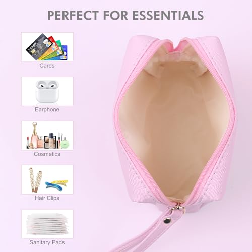 Sanitary Napkin Period bag for Women, Sanitary Napkin Storage Bag, PU Leather Sanitary Pad Bags Pounch, Portable Tampons Zipper Organizer Bag with Handle for Ladies - color: Pink