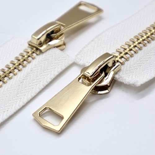 #8 Heavy Duty Metal Zipper by the Yard 3 Yards with 5 Sliders 10 Top Stops and 5 Bottom Stops for Tents Backpacks Outdoor Gear Cushion Covers DIY Pouches and Home Decor(White/Gold Teeth) - color: White/Gold Teeth