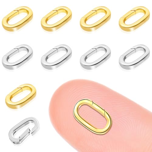 10PCS Oval Clasp Carabiner Necklace Connector Stainless Steel Spring Clasps Bracelet Closures Keychain Lock Clasps Necklaces Clips Key Ring Bracelets Shortener for Jewelry Finding DIY Making Kit (A18) - color: 5PCS Silver + 5PCS Gold, size: Medium (0.70*0