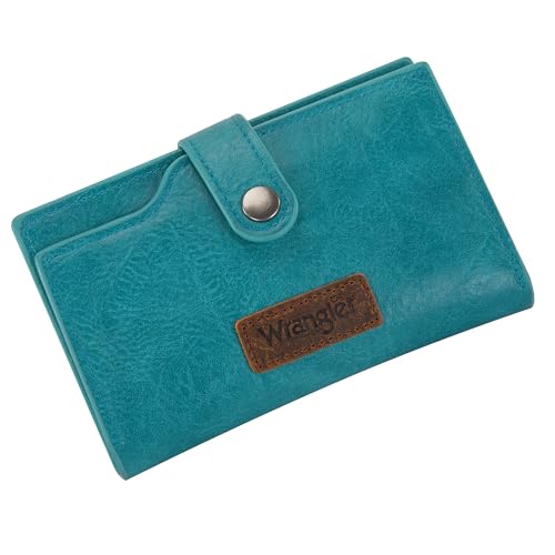 Wrangler Wallet for Women Bifold Card Holder with Zipper and ID Window - color: A-Turquoise