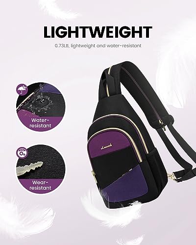 LOVEVOOK Sling Bag for Women, Sling Backpack Crossbody Bag Convertible, Small Diaper Bag Hiking Daypacks Water-resistant, Travel Shoulder Bag Chest Bag, Black Blue Purple - color: Purple-blue-black, size: Small