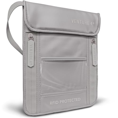 VENTURE 4TH Travel Neck Wallet, RFID Blocking Passport Holder -Sleek Silver - color: Sleek Silver