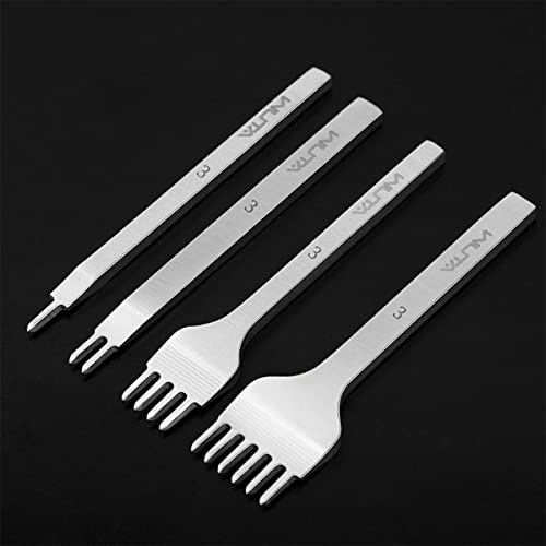 WUTA Leather Hole Punch Tool Pricking Iron Hole Puncher 3mm 1/2/4/6 Prong Tooth Lacing Diamond Stitching Chisel Set for DIY Leather Craft Kits (Silver) - color: Silver, size: 1nd 3mm 1/2/4/6