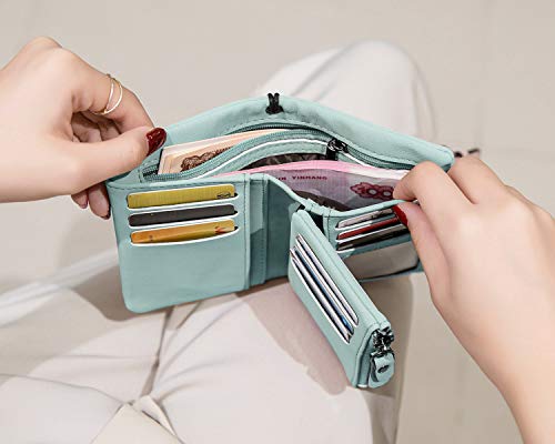 AOXONEL Women's Small Bifold Leather wallet Rfid blocking Ladies Wristlet with Card holder id window Coin Purse - color: Light Green3