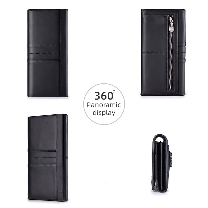 RFID Blocking Wallets for Women Leather Long Ladies Wallet Bifold Womens Wallet with Coin Pocket ID Window,Black - color: Black
