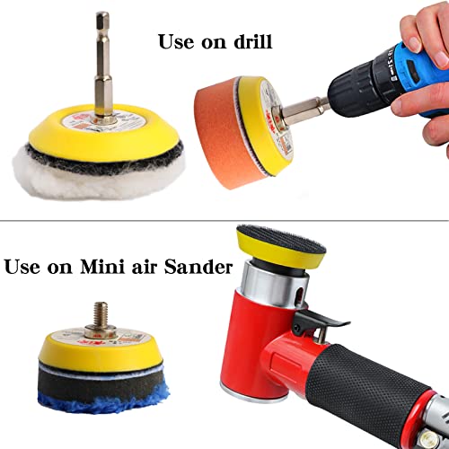 30pcs Drill Polishing Kit Car Detail Buffing Wheel with M6 Thread Backing Plate & 1/4” Hexagonal Shank,Car Sanding Polishing Waxing Pad for Drill and Mini Air Sander