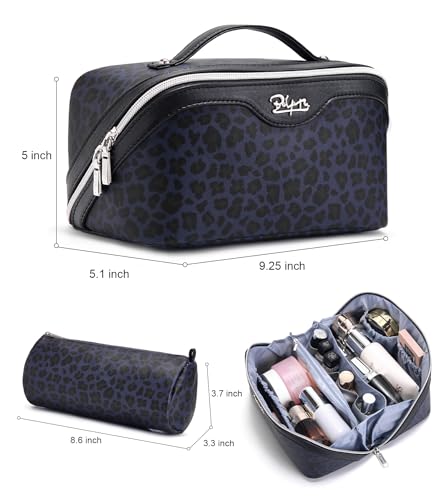BOYATU Travel Makeup Bags Cosmetic Organizer Bag: 3 Pcs Set Large Capacity Make up Bag with Compartments - Waterproof Leather Toiletry Bags with Handle for Women (B-Blue) - color: B-Blue