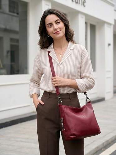 YALUXE Women's Real Leather Shoulder Bags Hobo Handbags Purse Crossbody Bag - color: Red Style 3
