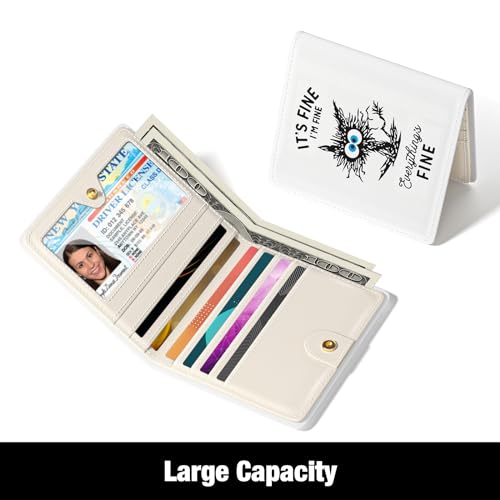 Rouidr Womens Wallet, RFID Small Slim Wallet for Women, Cute Bifold Leather Pocket Credit Card Holder Ladies Mini Purse with Zipper Coin Pocket & ID Window, White Cat - color: White Cat