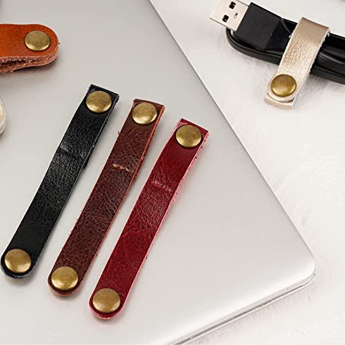 20 Pack Leather Cable Straps Cord Organizers Leather Cable Ties Cord Snap On Cable Holders Keepers For Travel, USB Charging Cable Management Winder Earphone Wrap, Gifts for Women Men