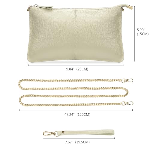 YALUXE Women's Genuine Leather Wristlet Handbags Purses Clutch Wallet Bag - color: Beige