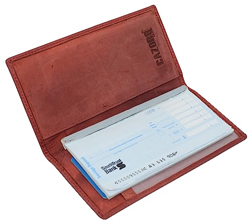 Genuine Leather Checkbook Cover For Men & Women Checkbook Holder Wallet RFID Blocking USA Series (Red) - color: Red