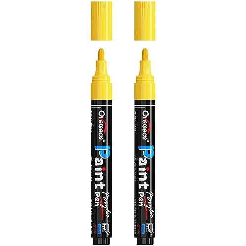Overseas 2 Pack Yellow Acrylic Paint Pens Permanent Markers, Medium Tip | Waterproof, Quick Dry, Great Coverage, Water Based Acrylic Paint Markers for Wood, Canvas, Rock, Glass, Leather, Metal - color: Yellow