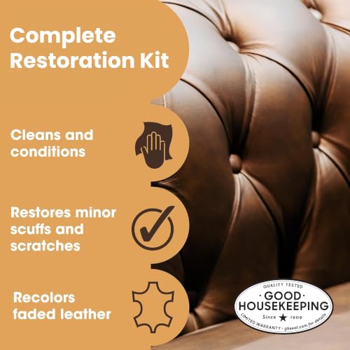 Furniture Clinic Leather Complete Restoration Kit | with Leather Recoloring Balm, Cleaner, 2-in-1 Protection Cream & Conditioner, Sponge, and Cloth | Repair Kit for Furniture (Cream) - color: Cream, size: Complete Kit