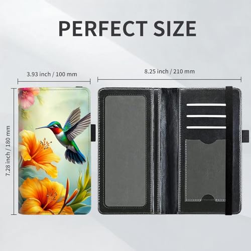 Checkbook Cover for Women and Men, RFID Blocking PU Leather Checkbook Holder Wallet Case with Elastic Strap & Multiple Card Slots, for Checks and Cards, Hummingbird Flowers - color: Hummingbird Flowers