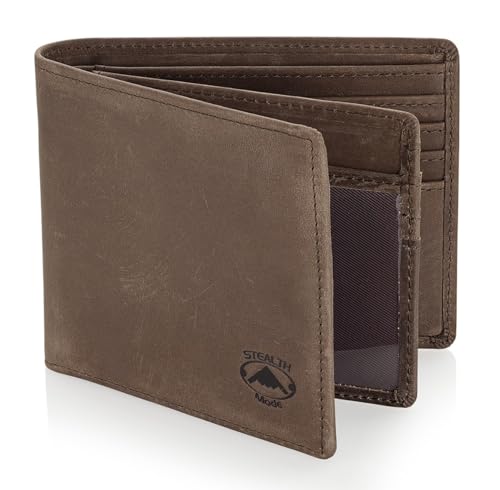 Stealth Mode Leather Bifold Wallet for Men With ID Window and RFID Blocking - color: Taupe