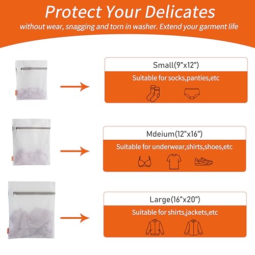 Mesh Laundry Bags 3 Pack (Large, Medium, Small) | Delicate Clothes Protection, #5 Auto-Lock Zipper, Tear Resistant Fine Mesh, Anti Snag Design, Washing Machine & Dryer Safe - size: 1 Large, 1 Medium, 1 Small