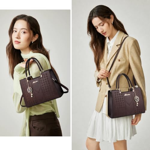 ALARION Purses and Handbags for Women Satchel Purse,PU Leather Tote Bag Crossbody Top Handle Bags with Zipper - color: Lizi CX Coffee