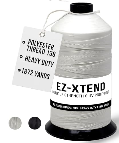 EZ-Xtend #138 Bonded Polyester Thread 100% American Made for Outdoor and Marine Fabric Sewing Applications, Awnings, Tarps, Canvas. for Heavy Duty and Industrial Sewing Machines (White, 8 oz) - color: White