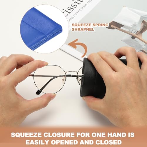 PATIKIL Squeeze Top Sunglass Pouch PU Leather Soft Eyeglass Pouch Portable with Eyeglass Cloth - color: Bright Blue, Yellow