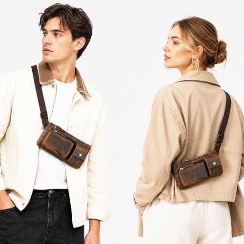 Genuine Leather Hiking Riding Travel Fanny Waist Pack Small Phone Pouch For Men Women FB811-29 (100% Leather-Brown) - color: 100% Leather-811-29 Brown