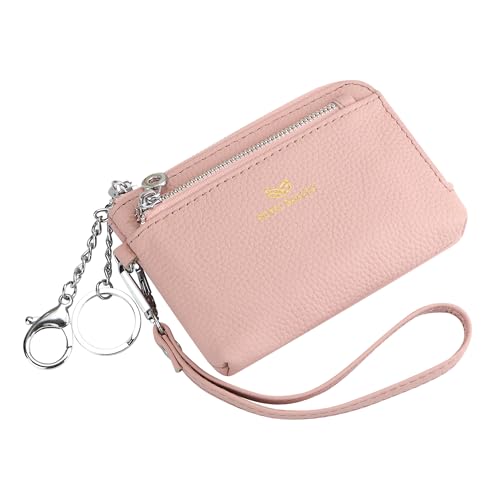 Royal Bagger Women's Genuine Leather RFID Coin Purse for Women, Multi-Zipper Clutch Wallet with Keychain & Wristlet 1903 (Pink) - color: Pink