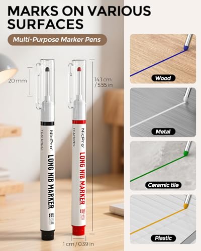 Nicpro 12 PCS Long Nib Marker Pens with 20mm Long Head Fine Tip (Colorful)