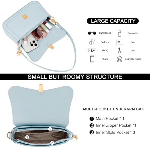 KKXIU Small Shoulder Bag for Women Cute Hobo Handbags Mini Clutch Purses | Classic Trendy Retro Underarm Crossbody Bag with Detachable Straps, Zipper Closure - color: Blue