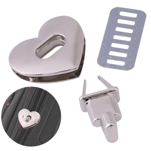 MOPFOL Heart-Shaped Twist Locks 5 Sets - Zinc Alloy Bag Clasps for Leather Handbags, Decorative Purse Hardware with Turn Lock Design(Silver) - color: Silver