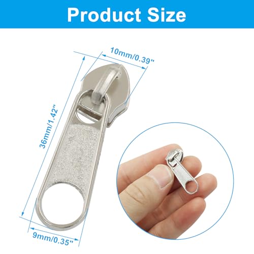Piutouyar 100 Pack #5 Zipper Sliders Replacement, Silver | Zipper Pulls Bulk, For Nylon Coil Zippers Repair Kits, For Luggages Jacket Purses Bags