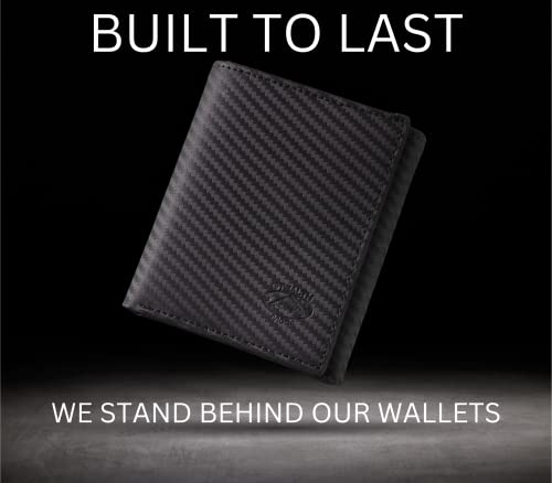 Stealth Mode Trifold Wallet for Men RFID Blocking – Genuine Napa Leather Extra Capacity Mens Wallet, 11 Card Slots, 3 ID Windows, Flip Out ID Holder, Large Tri Fold Leather Wallet for Men - Gift Ready - color: Carbon Fiber