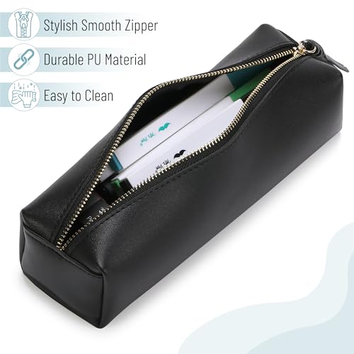 Mr. Pen- PU Leather Pencil Case, Black, Pencil Case Small Pencil Pouch | Aesthetic Pencil Cases - color: Black