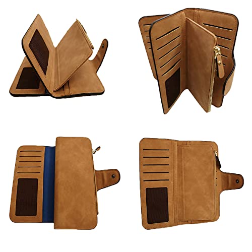Womens Long Leather Wallet, RFID Blocking Leather Pocket Wallet Ladies Mini Purse with ID Window - color: Long-coffee