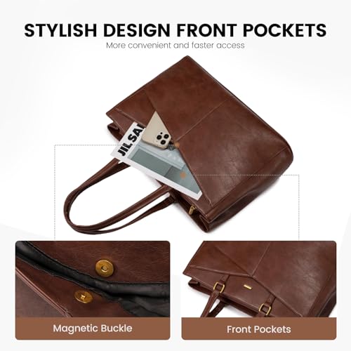 LOVEVOOK Laptop Tote Bag for Women,Leather Work Computer Briefcase Bag - color: Dark Brown, size: 15.6 inch
