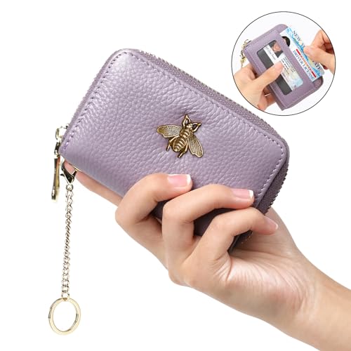 imeetu RFID Credit Card Holder, Small Card Wallet Women, Leather Card Case | Genuine Leather Women's Card & id Cases, Change Coin Purse with Zipper Keychain id Window, 20 Colors & 3 Styles, Daily, Gifts - color: Pro - Light Purple, size: Pro