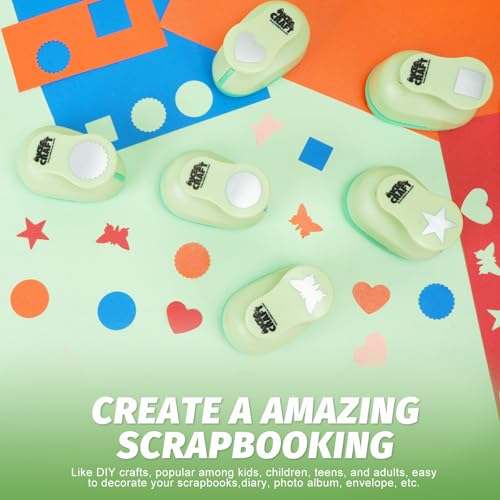 UCEC 6 PCS Craft Hole Punch 1 Inch Paper Puncher Hole Punch Shapes Crafting | Designs DIY for Kindergarten Teacher Office Supplies, 6 Different Shapes Set with 30PCS Craft Paper - style: 6 Different Shapes Set 3 & 30 Craft paper