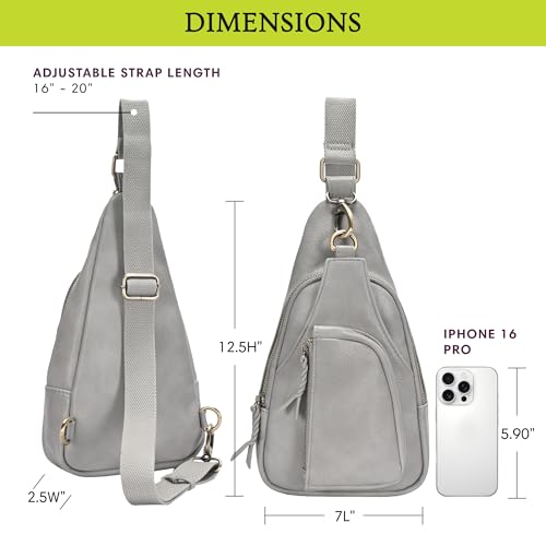 Antik Kraft Tasha Crossbody Sling | Vegan Leather Crossbody Bag for Women with 16-20" Strap | Sling Bags for Women - color: Grey