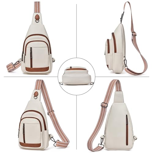 cakang Womens Sling Bag Crossbody Bags for Women Vegan Leather Sling Backpack Daypack Fanny Pack Crossbody Purse Travel - color: 2-white Brown