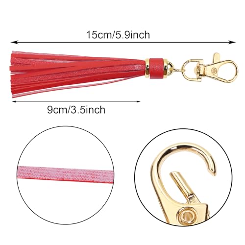 PENTA ANGEL 2Pcs 5.9'' Large PU Leather Tassel with Lobster Swivel Keychain Pendant for Handbag Backpack Jewelry Making (Red) - color: Red