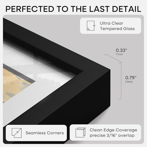 Homeforia A5 Black Picture Frame, High-End Metal, A6 Mat, Glass | High End Aluminum, Tempered Glass, Acid-Free A6 Removable Mat, A5 Edge-to-Edge Display, Wall Kit, Set Of 1 - color: Carbon Black, size: A5