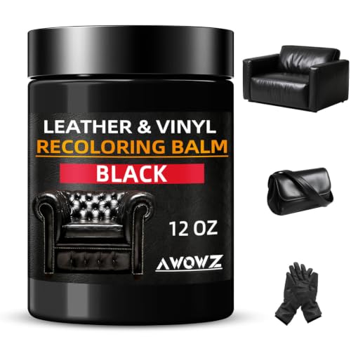 Leather Recoloring Balm - Scratch Repair & Color Restore Kit for Faded Leather, Leather Couch & Car Seats - 12OZ Leather Restorer Balm for Furniture, Auto Interior, Vinyl, Accessories (Black) - color: Black, size: 12 OZ