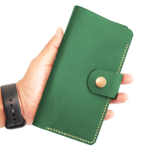 Leather checkbook holder, Checkbook cover handmade, For Women and Men, Christmas gifts (Green) - color: Green