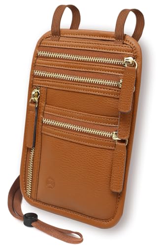 Neck Wallet for Traveling Women Men, RFID Blocking Leather Travel Pouch - color: Brown