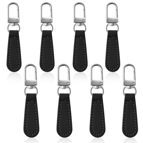 Deoward Zipper Pull Replacement PU Leather Handle Zipper Repair Tab (8 PCS) | Detachable, for Luggage, Backpacks, Suitcases, Jackets, Purses, Handbags - style: Leather Handle Zipper Pulls (Black)