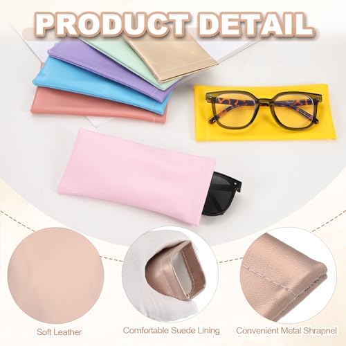 PATIKIL Squeeze Top Sunglass Pouch PU Leather Soft Eyeglass Pouch Portable with Eyeglass Cloth - color: Rose Gold