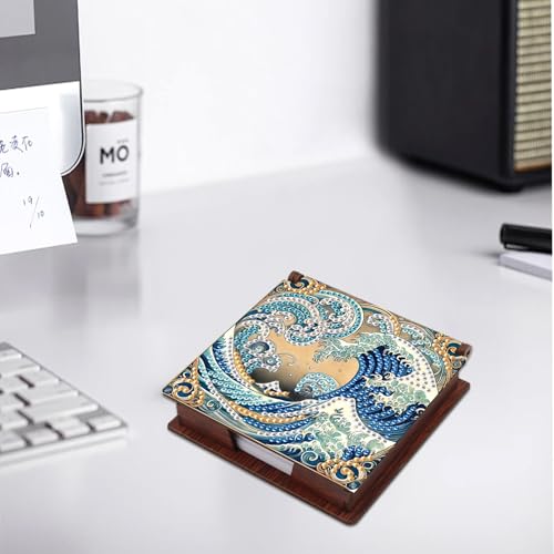 JISHSHAY Diamond Painting Note Box Sea Wave Diamond Art Sticky Note Holder Gem Art Notecard Box Gem Painting Mosaic Kits for Adults Embroidery Kit Memo Pad Holder, Contains 160 Sheets of Paper - color: Sea Wave