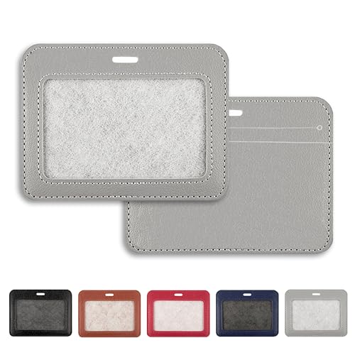 1 Pack Badge Holder, Leather ID Badge Holder with Window, ID Card Holder | Horizontal ID Holder, ID Card Holder for Office Factory Nurses School Teacher Students - color: Gray-1, size: 1 Pcs